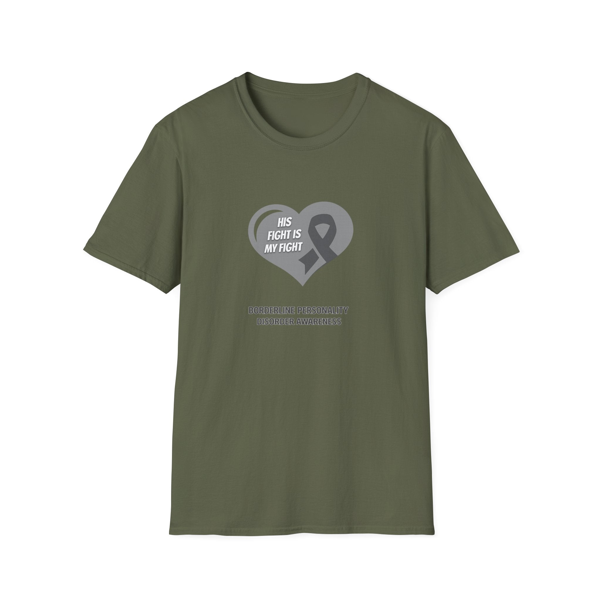 Borderline Personality Disorder Awareness T-Shirt — "His Fight Is My Fight" Gray Ribbon